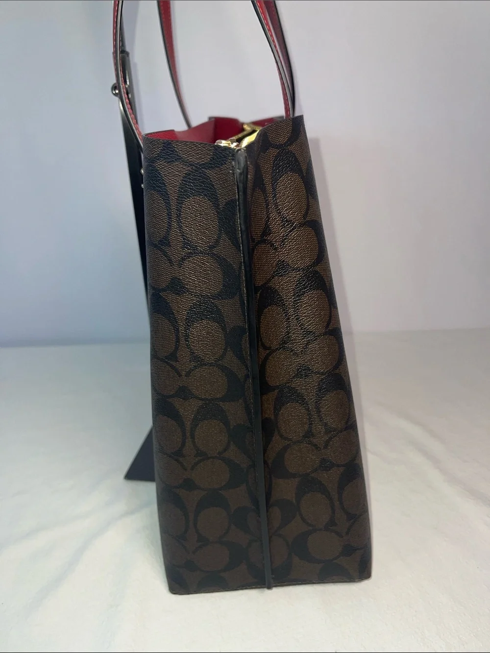 Coach Molly Tote L2377-1665 Signature Canvas Brown Red Leather
